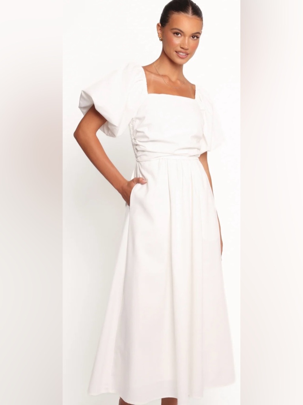 Petal & Pup White Puff Sleeve Clo  Maxi linen style dress